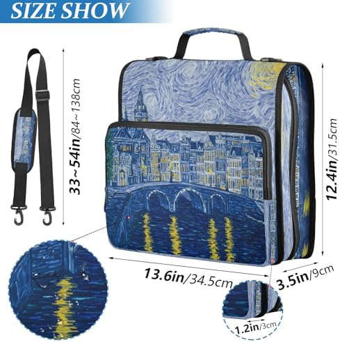 3-Ring Zipper Binder with Shoulder Strap Zip-Up Expanding File Folder Organizer Storage Fireproof Accordion Trapper Keeper Home School Office Three Butterfly (Skyline Canals Bridges Swirling) - Image 3