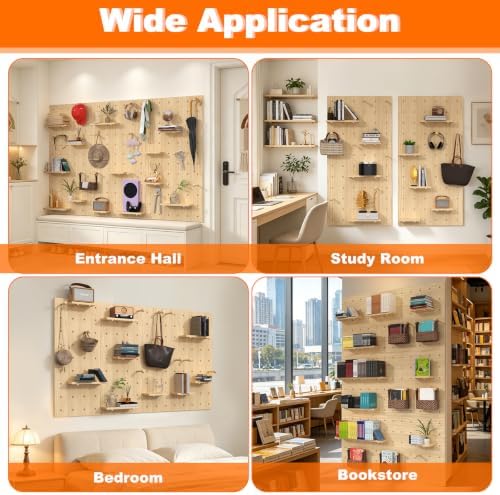 AMSXNOO Modular Wood Peg Board Wall Organizer Kits, 15.7X47.2IN/40X120CM - Image 4