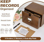 DLUGOPIS 5×8 Index Card Holder Pine Wood Index Card Organizer Box with Drawers Brown Vintage Card Catalog Box Recipe Notecard Box 5 Index Cards Dividers 2 Letter Smile Stickers for School Office - Image 7