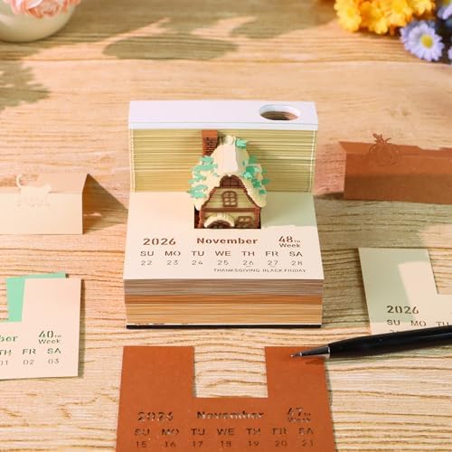 3D Memo Pad, 3D Calendar 2027, Time Piece Calendar, Tear-Off Calendars 2027, 3D Paper Carving Art Memo Pad, Art Carving Sticky Notes for Office Home Gifts Ornaments (Pumpkin House) - Image 3
