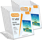 MaxGear Acrylic Sign Holder 8.5x11 Inches Horizontal 12 Pack, Slant Back by MaxGear
