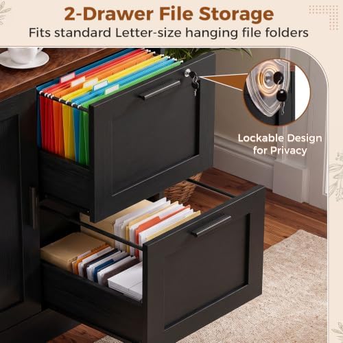 Vertical File Cabinet Bookcase with Printer Stand & Charging Station, Black - Image 6