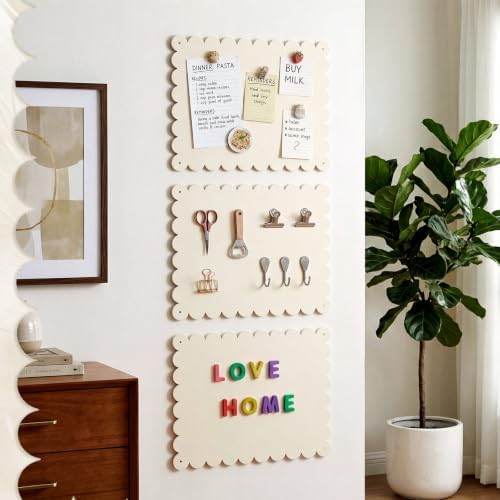 Gueevin 3pack Magnetic Board for Wall 16.1" x 13" Magnet Bulletin Board to Display Scalloped Magnetic Letters, Numbers, Notes for Refrigerator, Cubicle, Cabinet, Come with Tapes and Screws (White) - Image 4