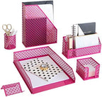 BLU MONACO Pink Office Supplies Hot Pink Desk Accessories for Women Office - 6 Piece Cute Pink Desk Organizer Set by Blu_Monaco
