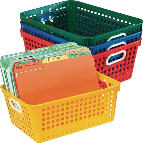 Really Good Stuff Large Plastic Book Baskets, 13.25" x 10" x 5.5", 4-Pack by ReallyGoodStuff