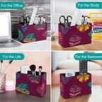 PU Leather Multi-Compartment Pen Holder Desktop Organizer Pencil Cup Storage Caddy for Office Home Supplies Bohemian Style Ethnic Feathers Background - Image 4