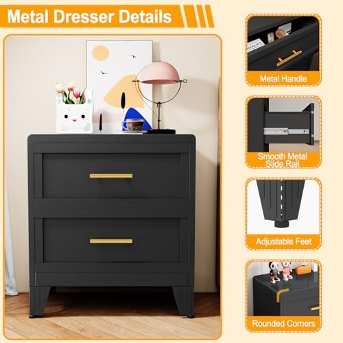 Ckzbx Metal Dresser Under Desk Metal Filing Cabinets, 26.42" H Drawer Chests of Drawers for Office, Garage (2 Drawers Black 24inch Wide) - Image 4