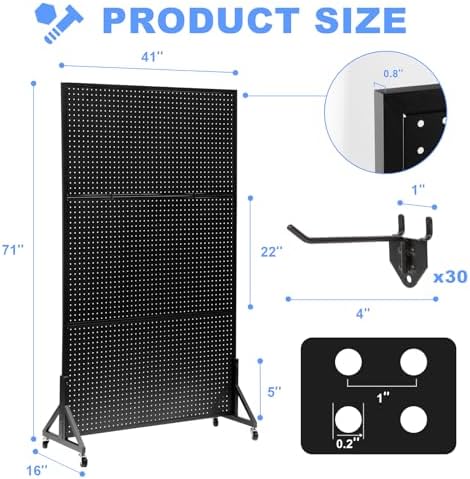 Eastern Tree Metal Pegboard Display Stand 3.5 x 6 Feet with 30 Hooks, Standing Pegboard Display with Wheels, Peg board Display Rack, Large Pegboard Panels - Black - Image 2