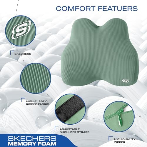 Skechers Women’s Lumbar Pillow, Memory Foam Lumbar Support Pillow for Office,Chair Lower Back Pain Relief Lumbar Pillow,Ergonomic Design Back Support Pillow for Office Chair,Car,Home,Travel,Green - Image 3