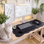 Sabary Scalloped Desk Mat Keyboard Mouse Pad Set Black 31.5 x 15.7 Inch - Image 4