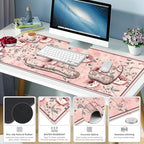 4 in 1 Large Mouse Pad, Keyboard Wrist Rest Set, Ergonomic Mouse Pad with Wrist Support, Desk Mat with Stitched Edges Extended Desk Pad Waterproof Desk Mat for Home Office Game I Pink Rose Flowers - Image 5