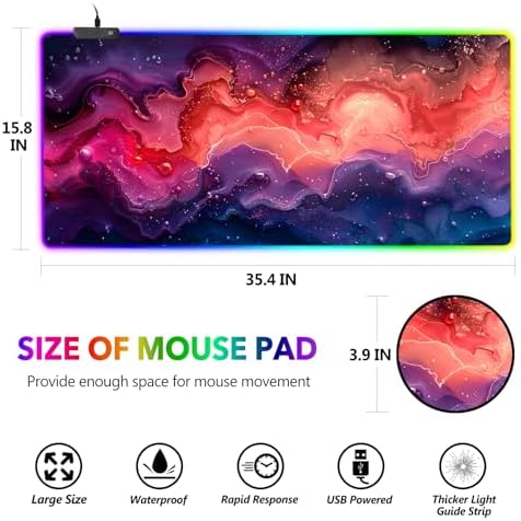 AIMSA Extra Large RGB Gaming Mouse Pad with 14 Light Modes, Extended LED Mouse Pad, Anti-Slip Rubber Base, Computer Keyboard Mousepad Mat, Abstract Purple Marble - Image 7