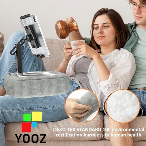 Pillow Tablet Holder Stand, 360°Adjustable Tablet Pillow Mount for Bed Lap Desk [Soft Skin-Friendly Fabric] fit for iPad, Galaxy Tab, Kindle, Fire, Phone, 4-13" (Detachable Washable, Gray) - Image 4