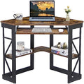 VECELO Corner Computer Desk 41 x 30 inches with Smooth Keyboard & Storage Shelves for Home Office Workstation, Antique Brown by VECELO
