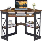 VECELO Corner Computer Desk 41 x 30 inches with Smooth Keyboard & Storage Shelves for Home Office Workstation, Antique Brown by VECELO