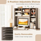 DREAMADE Desk Hutch, 37" Wooden Desktop Bookshelf with 7 Cubes, Grey Oak - Image 4
