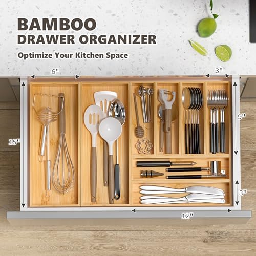 Bamboo Kitchen Drawer Organizer, Deep 2-Pack, 17" x 6" x 2.5" - Image 3
