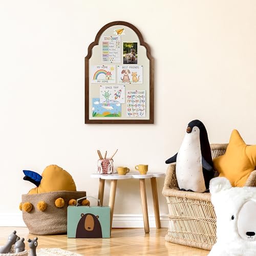 Arch Fabric Cork Board with Brown Frame, 20x30 in - Image 5