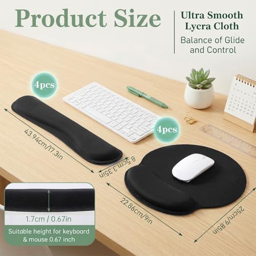 10 Pcs Ergonomic Mouse Pad and Keyboard with Wrist Support Set - Soft Memory Foam & Rubber Base Comfort Rest for Typing, Gaming, Computer, Laptop, Office, Home Use - Image 2