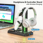 KDD Headphone & Controller Stand with Wireless Charging - Rotatable Headset Stand with 9 Light Modes - Controller Holder with 2 USB and Type C Ports - for Gamers Desktop Accessories - Image 2