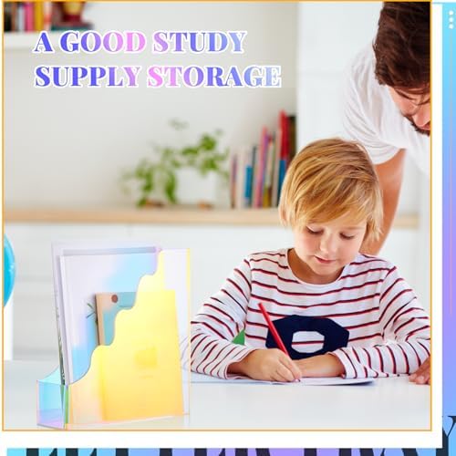 Engrowtic 2 Pcs Iridescent Acrylic Magazine File Holders, Water Ripples Vertical File Organizer, Colorful Acrylic Folder Organizers for Desk Office Classroom Decor Document Storage Back to School - Image 5