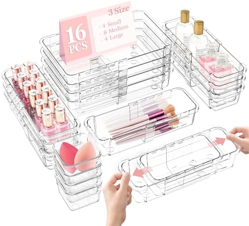 DILIBRA 16 Pcs Clear Extendable Drawer Organizer, 3-Size Adjustable by DILIBRA