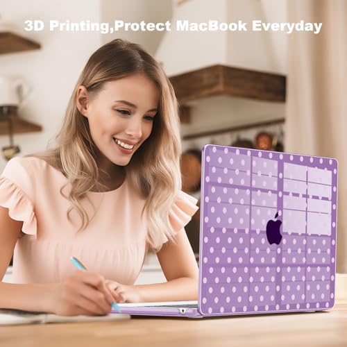 Teryeefi for MacBook Air 13 inch Case M5 M4 M3 M2 (2022-2026 Release) Model A3449 A3240 A3113 A268, Plastic Hard Shell & Keyboard Cover & Screen Film for MacBook Air 13.6 inch Case - Purple Polka Dots - Image 3