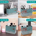 PU Leather Multi-Compartment Pen Holder Desktop Organizer Pencil Cup Storage Caddy for Office Home Supplies Winter Time Snow Silhouette with Bird Branches Happy Christmas - Image 4