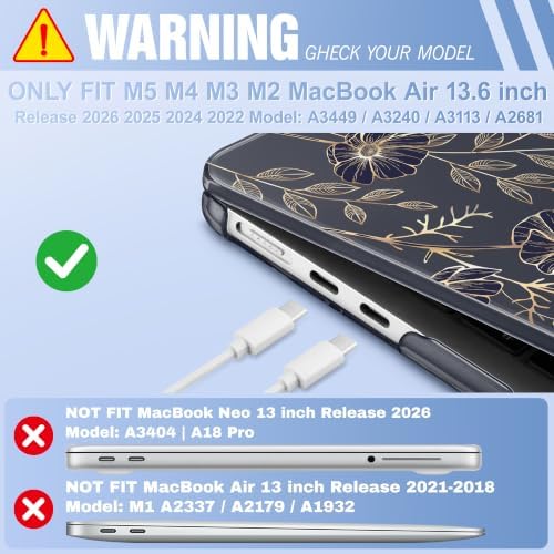 May Chen for M5 MacBook Air 13.6 Inch Case 2026 2025 2024-2022 Release M5 A3449 M4 A3240 M3 A3113 M2 A2681, Plastic Hard Shell Case for MacBook Air 13.6" with Retina Display, Floral Art - Image 2