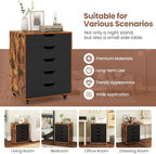 Byroce 5-Drawer Storage Cabinet with Wheels, Mobile Office Cabinet, Coffee - Image 7