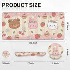 Arttown Keyboard Mouse Pad Set, 4 in 1 Desk Mat Set Strawberry Kawaii - Image 2
