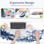 4 in 1 Large Mouse Pad, Keyboard Wrist Rest Set, Ergonomic Mouse Pad with Wrist Support, Desk Mat with Stitched Edges Extended Desk Pad Waterproof Desk Mat for Home Office Game I Snowy Mountain Sun - Image 3
