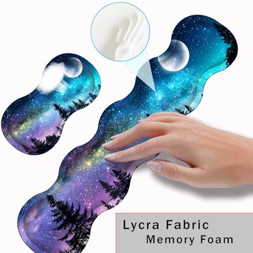 Keyboard Wrist Rest and Mouse Pad with Wrist Support Set Ergonomic Coaster,Memory Foam,Easy Typing Pain Relief,Large XL Desk Mat 31.5"x 11.8",Forest Moon - Image 5