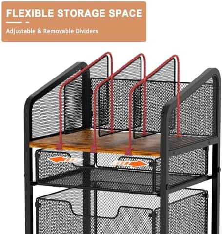 Tiaoheka Rolling File Cabinet with Adjustable Dividers, Mobile Filing Cabinet with 2 Storage Drawers on Lockable Wheels, Hanging File Organizer Beside Under Desk for Office, Home（Patent Pending） - Image 3