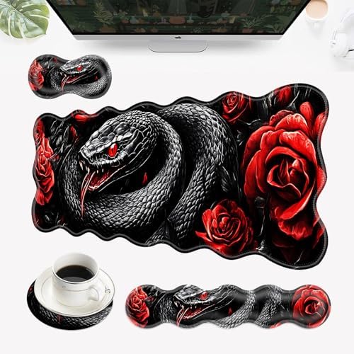 Desk Mat, Mouse Pad with Wrist Rest, 4-in-1 Large Mouse Pads for Desk, Ergonomic Mouse Pad and Keyboard Wrist Rest Gaming Keyboard Mat for Office,Snake and Roses by EFGWSDER