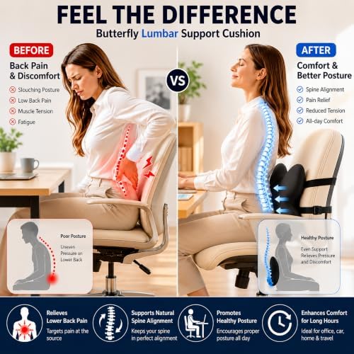 Memory Foam Lumbar Support Pillow,Back Support for Office Chair,Back Pillow for Chair,Ergonomic Lower Back Cushion for Desk Chair,Computer Chair,Gaming Chair and Car Seat,Washable Cover（Black） - Image 2