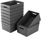 Bekith 9 Pack Woven Plastic Storage Basket, Organizing Pantry Storage Bins for Toys, Accessories, Bedroom, Classrooms, Office, School, 9.8" L x 7" W x 4.4" H, Grey by Bekith