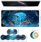 Keyboard Mouse Pad Set, Extended Gaming Mouse Pad+Ergonomics Keyboard Wrist Rest Support, Memory Foam, Easy Typing Pain Relief, 4Pcs XL Ultra Thick Desk Mat,Underwater World Dolphins - Image 6