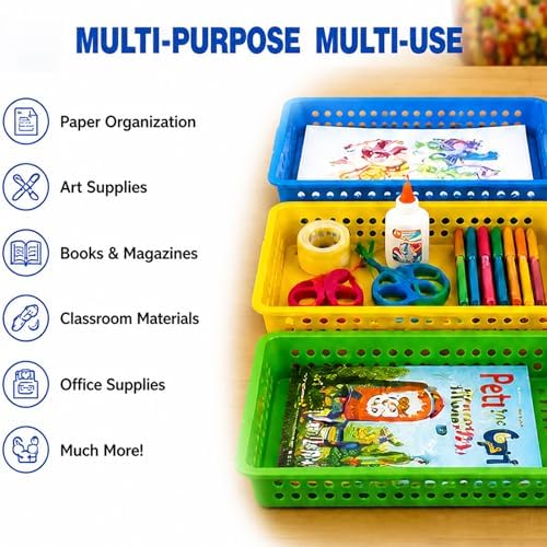 Svartur Classroom Paper Tray Set of 6, Plastic Turn in Trays for Classroom, Stackable Letter Size Organizer Bins with Handles, Teacher Storage Baskets for School Supplies, Art, Office Organization - Image 6