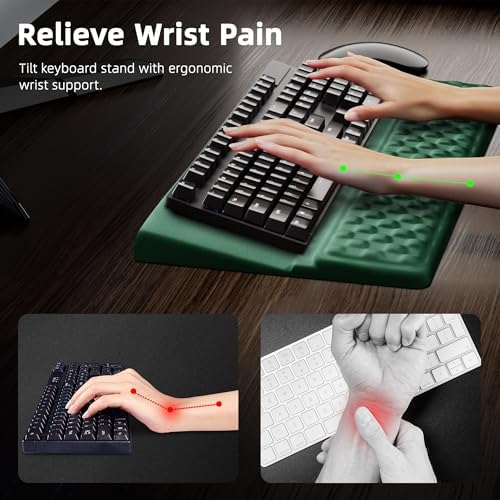 Ospelelf Keyboard Wrist Rest Pad, Comfy Ergonomic Keyboard Stand Riser Holder, Computer Wrist Support Cushion forTyping, Green - Image 2