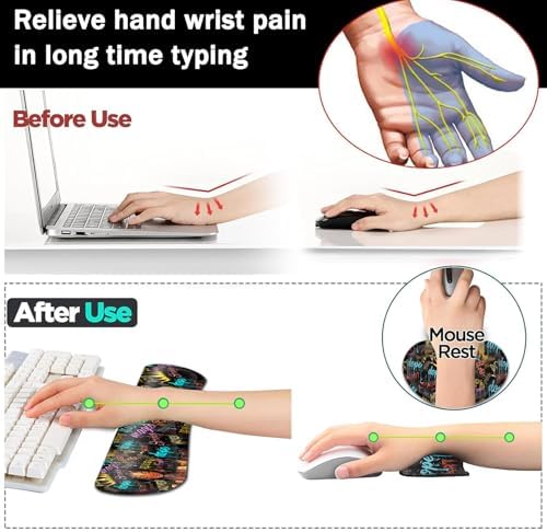 Large Gaming Mouse Pad+ Keyboard Wrist Rest Set, Ergonomics Memory Foam Mouse Mat Wrist Rest Support, Waterproof Extended Mousepad 31.5x11.8in, African American Black Women Graffiti Girl Desk Pad - Image 5