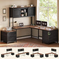SEDETA Reversible Farmhouse L Shaped Office Desk with 6 Drawer, Hutch by SEDETA