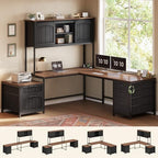 SEDETA Reversible Farmhouse L Shaped Office Desk with 6 Drawer, Hutch by SEDETA