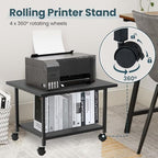 SwaaVee Printer Stand, 2-Tier Under Desk Printer Stand, Printer Cart with Wheels for Home, Office, Heavy-Duty Storage Shelf, Black - Image 3