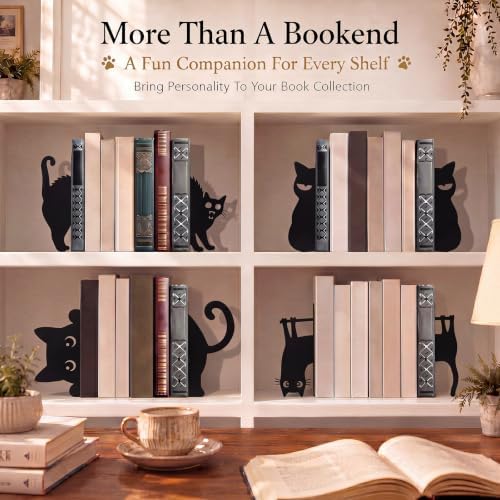 Geelin 8 Pcs Cat Bookends Halloween Black Cat Metal Bookshelf Home Decor - Image 6