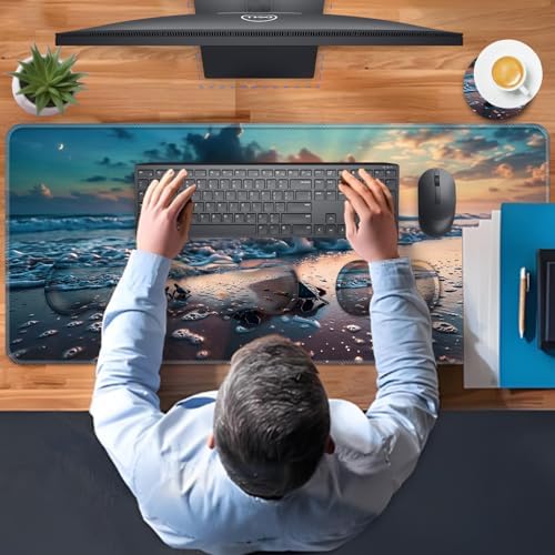 TGFEWYTJYJ Extended Gaming Mouse Pad,Memory Foam Ergonomic Keyboard Mouse Wrist Rest Support Set,Large Desk Mat with Stitched Edges,Non-Slip Base Mousepad Home Office,Sea Turtles - Image 7