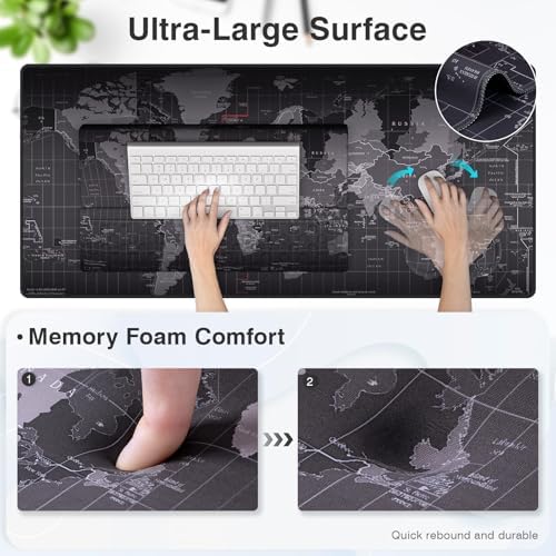 Ospelelf Ergonomic Mouse Pad and Keyboard Stand Wrist Rest Pad Set with Large Mousepad, Memory Foam Comfort, Premium Office Desk Accessories for Pain Relief and Efficiency, Black Map - Image 3