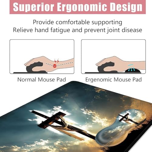 Large Keyboard Mouse Pad Set, Extended Mouse Pad+Keyboard Wrist Rest Support, Memory Foam Ergonomic Easy Typing, 4Pcs (31.5×11.8 in) Desk Pad Set for Office Home,Christian Cross - Image 5