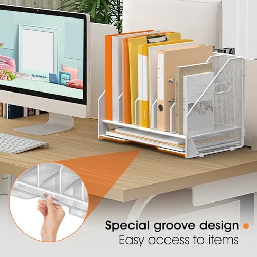 5 Vertical Mesh Desk Organizer with Paper Letter Tray, White - Image 6