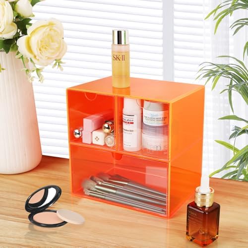 Gelite Desk Organizer with 3 Storage Drawers for Makeup Office Acrylic Desktop Drawer Organizer for Vanity Office Organization and Storage Box, Neon Orange - Image 7